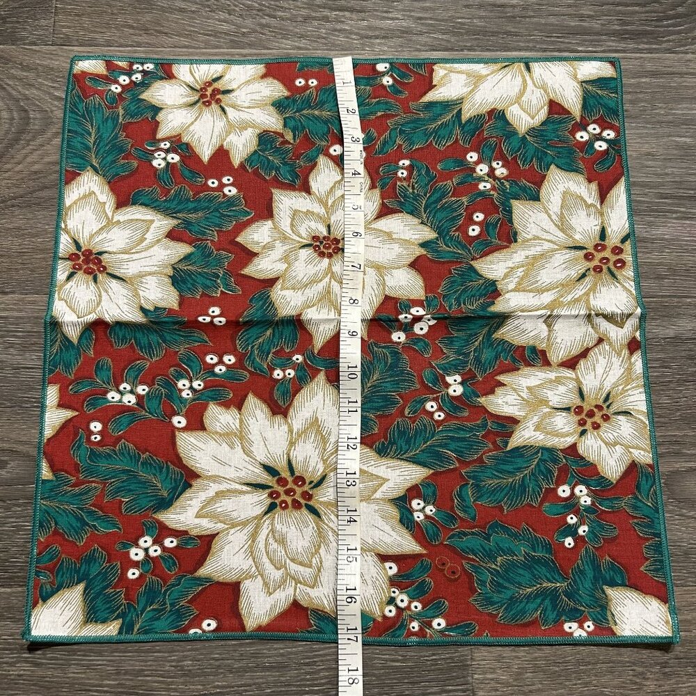 Set of 8 Christmas Poinsettia Cloth Napkins Linens Red Green Holiday Table Decor - Picture 5 of 6